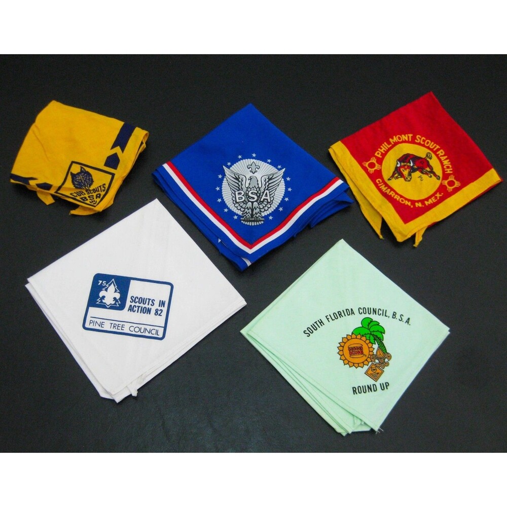 Boy Cub Scout Bandanas lot of 5 Vintage 1980's Handkerchiefs Neckerchiefs